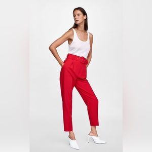 Belted Bright Red Dress Pants